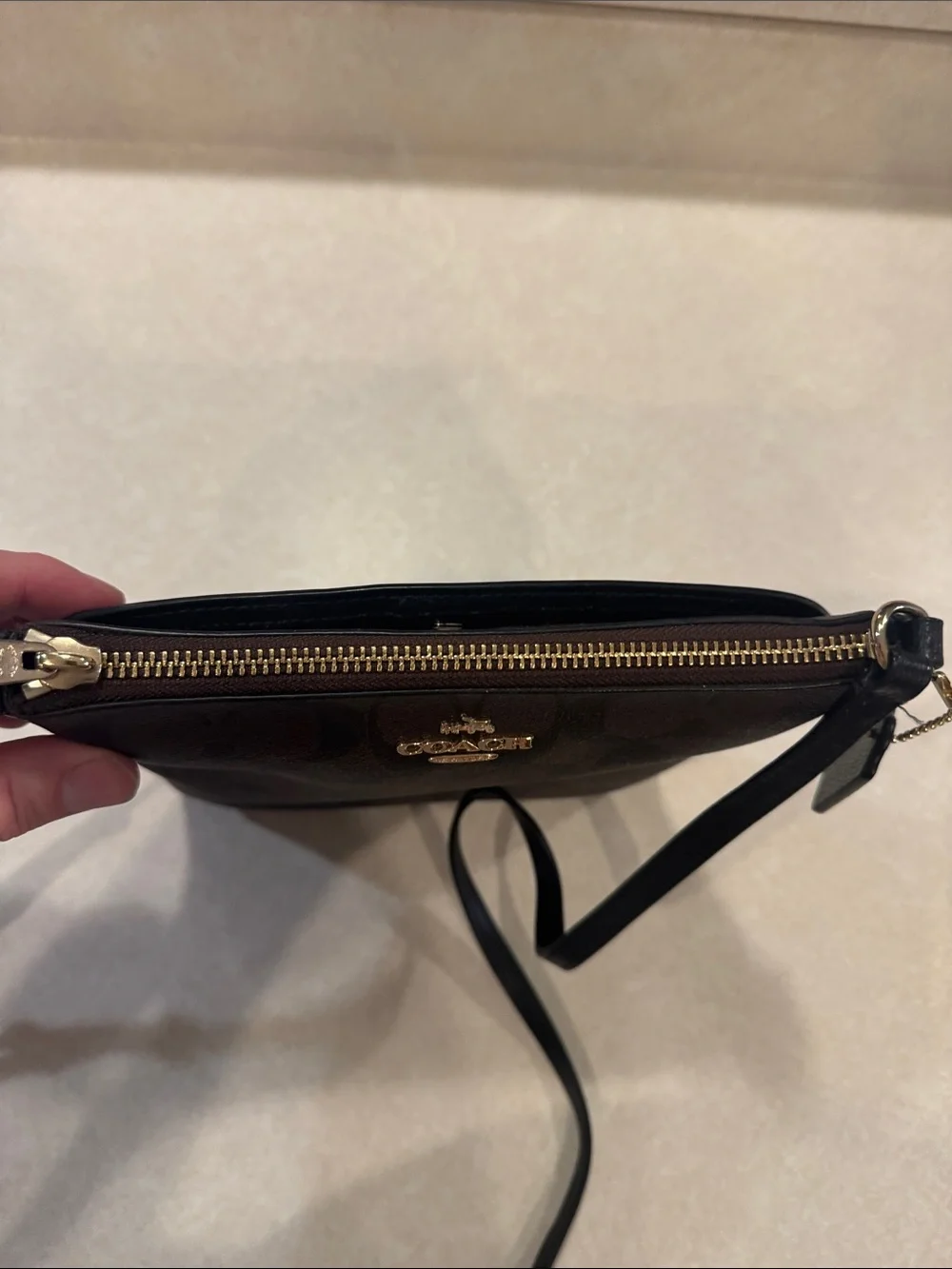 Coach Brown Signature Crossbody with Black Strap